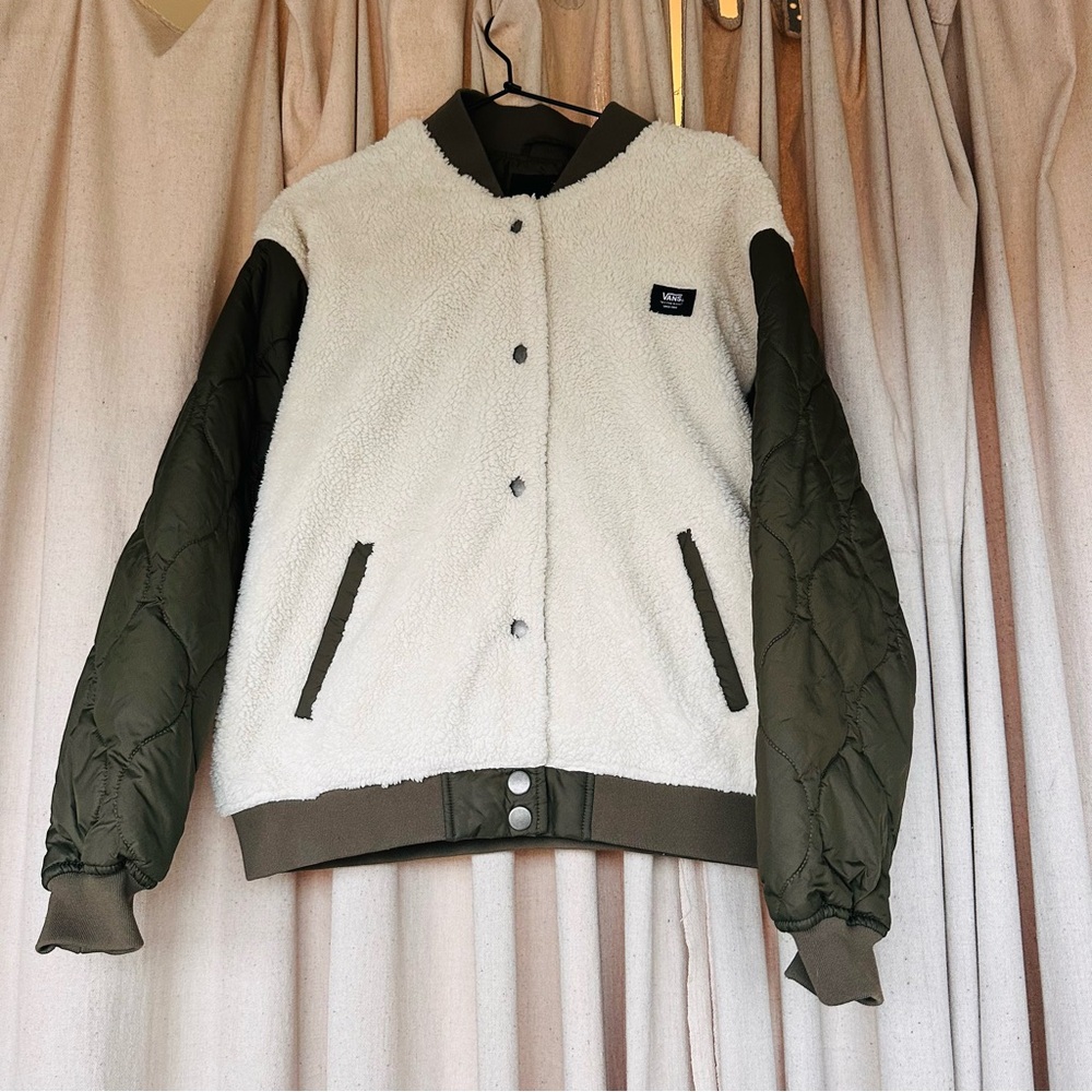 SOLD Women's White and Green Sherpa Bomber Jacket